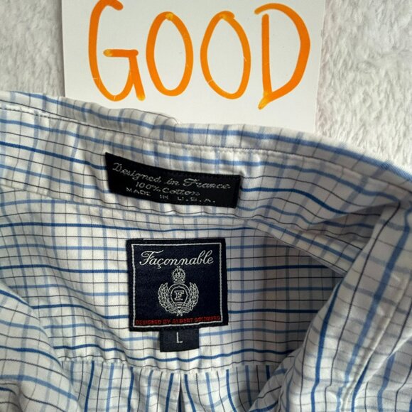 Faconnable Men's Plaid Collared Long Sleeve Button Up Shirt White/Blue Large - Picture 3 of 7